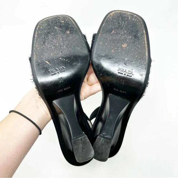 Prada Vintage Black Slingback Wedge Sandals Size 38 / US 8